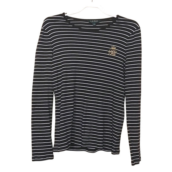 Lauren Ralph Lauren Green Label Size Large L White Black Striped Top Sweater - Picture 1 of 8